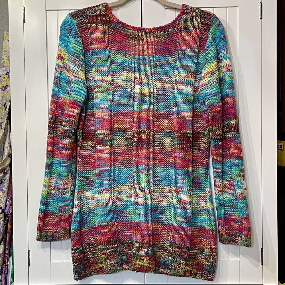 Bobbie Brooks V-Neck Rainbow Multi-Color Marled Knit Tunic Sweater with Pockets - Picture 2 of 5